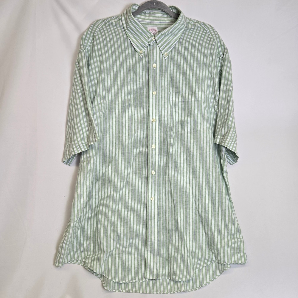 Brooks Brothers 346 100% Linen Original Polo Shirt Striped Short Sleeve XL